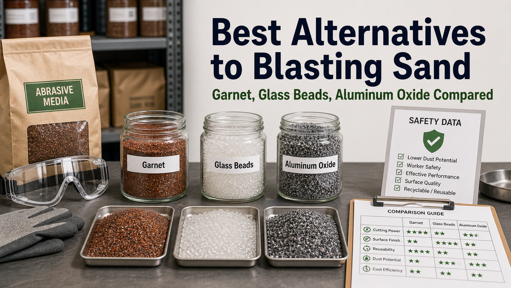 Best Alternatives to Blasting Sand Garnet, Glass Beads, Aluminum Oxide Compared Best Alternatives to Blasting Sand: Garnet, Glass Beads, Aluminum Oxide Compared