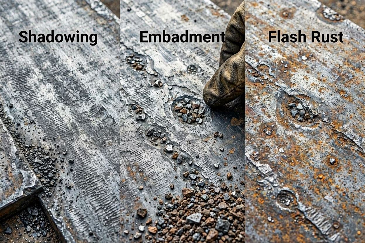 Common Sand Blasted Surface Defects Shadowing, Embedment, Flash Rust Common Sand Blasted Surface Defects: Shadowing, Embedment, Flash Rust