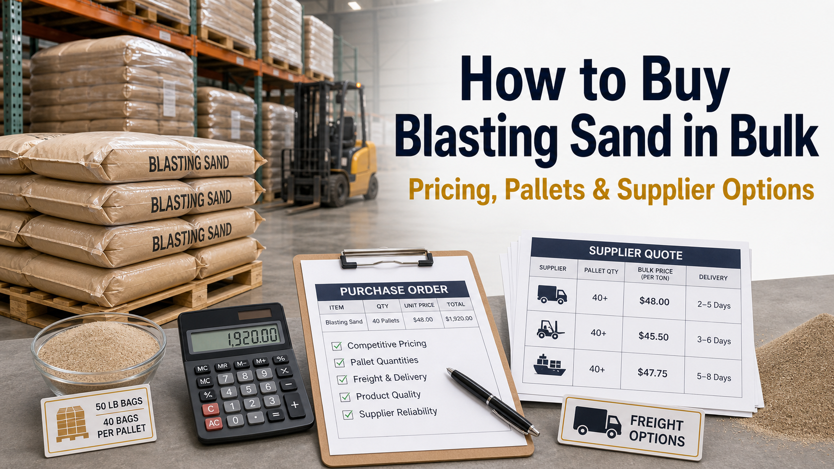 How to Buy Blasting Sand in Bulk Pricing, Pallets & Supplier Options How to Buy Blasting Sand in Bulk: Pricing, Pallets & Supplier Options