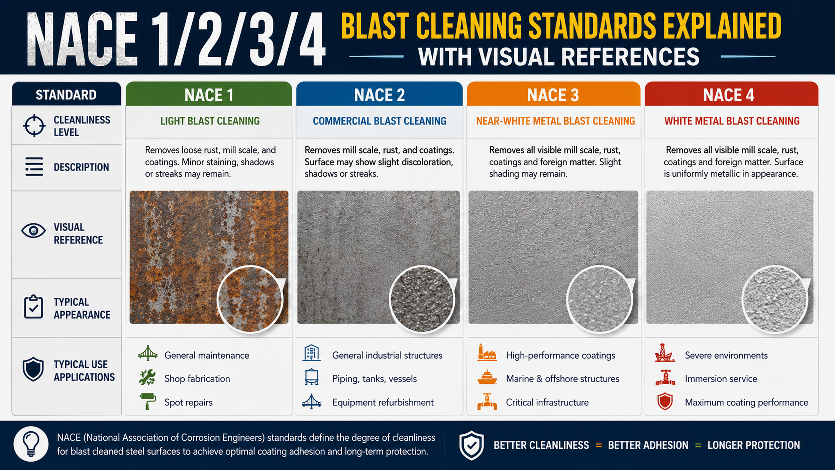 NACE 1234 Blast Cleaning Standards Explained with Visual References NACE 1/2/3/4 Blast Cleaning Standards Explained with Visual References