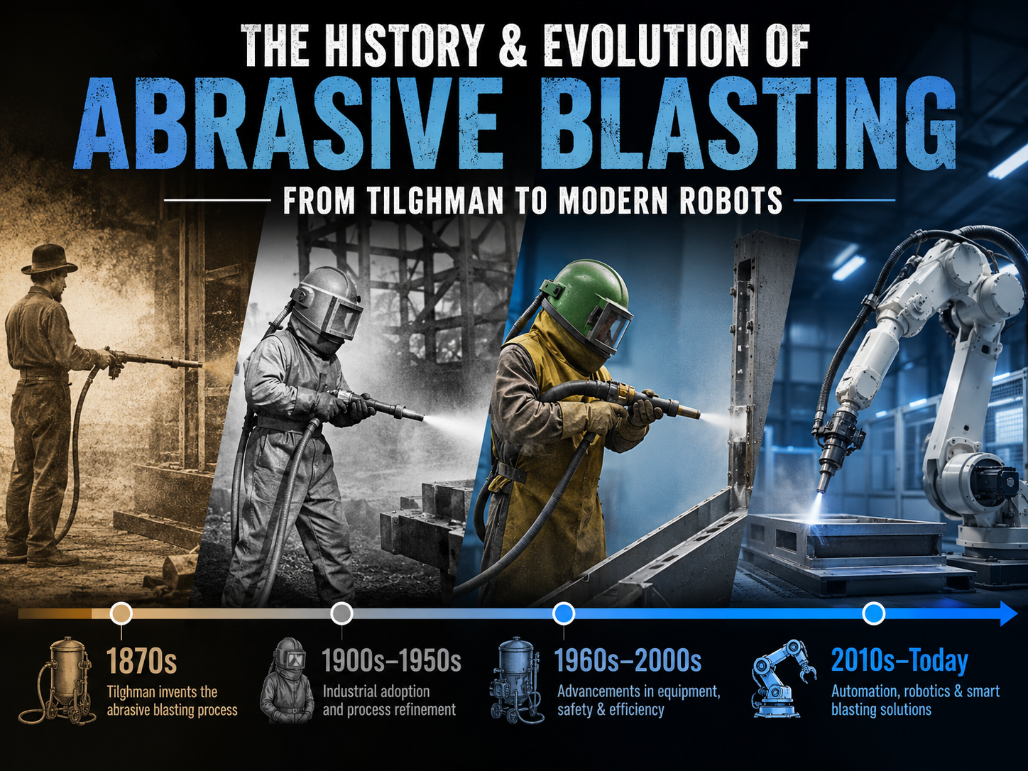 The History & Evolution of Abrasive Blasting From Tilghman to Modern Robots The History & Evolution of Abrasive Blasting: From Tilghman to Modern Robots
