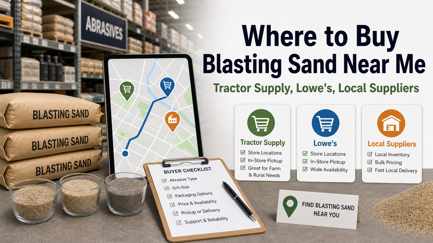 Where to Buy Blasting Sand Near Me (Tractor Supply, Lowe’s, Local Suppliers)