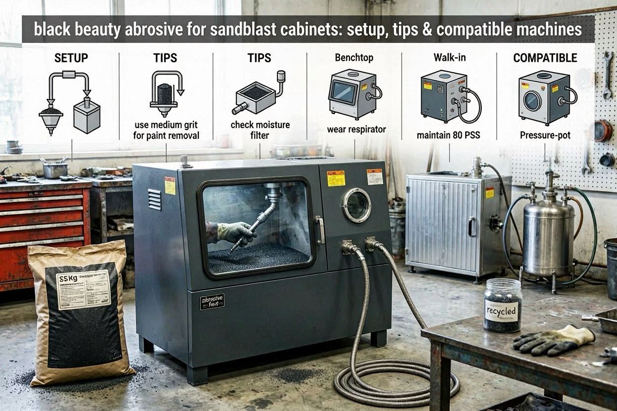 Black Beauty Abrasive for Sandblast Cabinets Setup, Tips & Compatible Machines Black Beauty Abrasive for Sandblast Cabinets: Setup, Tips & Compatible Machines