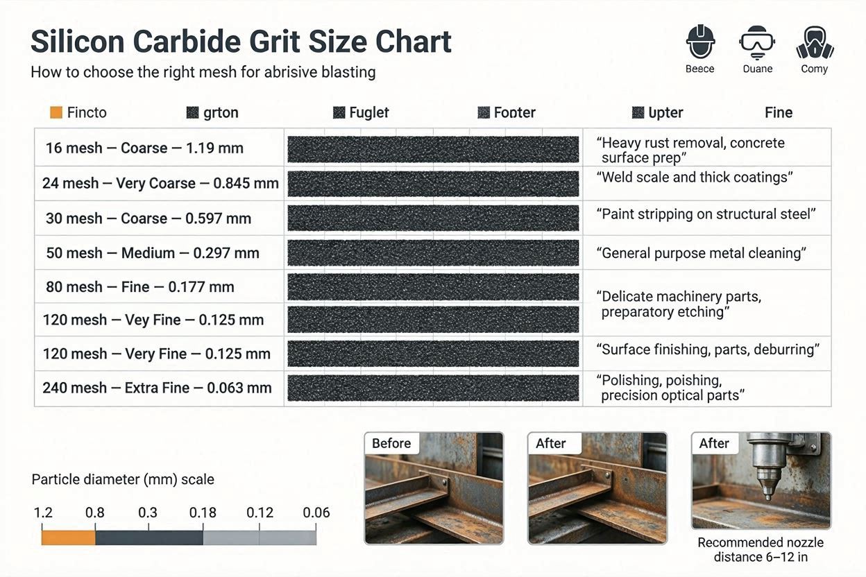Silicon Carbide Grit Size Chart: How to Choose the Right Mesh for Blasting