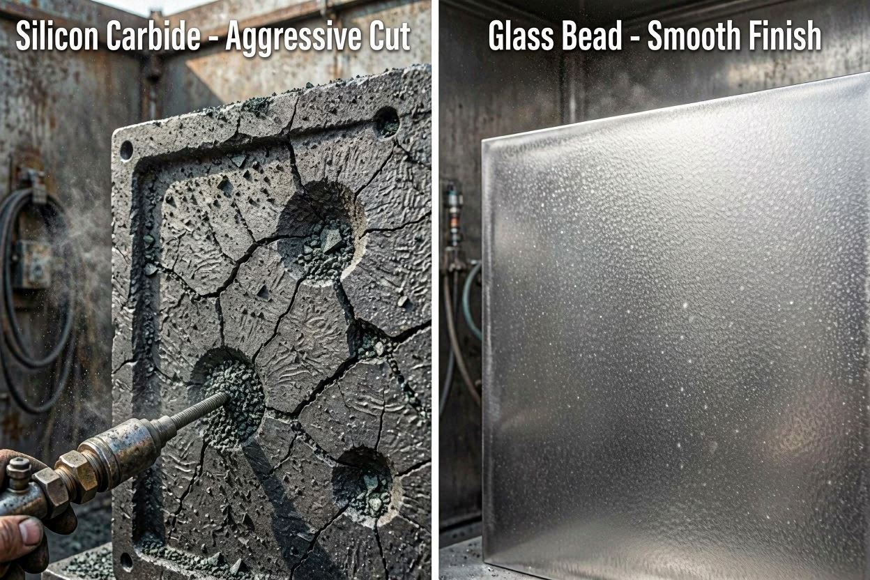 Silicon Carbide vs. Glass Bead Blasting: Aggressive Cut vs. Smooth Finish