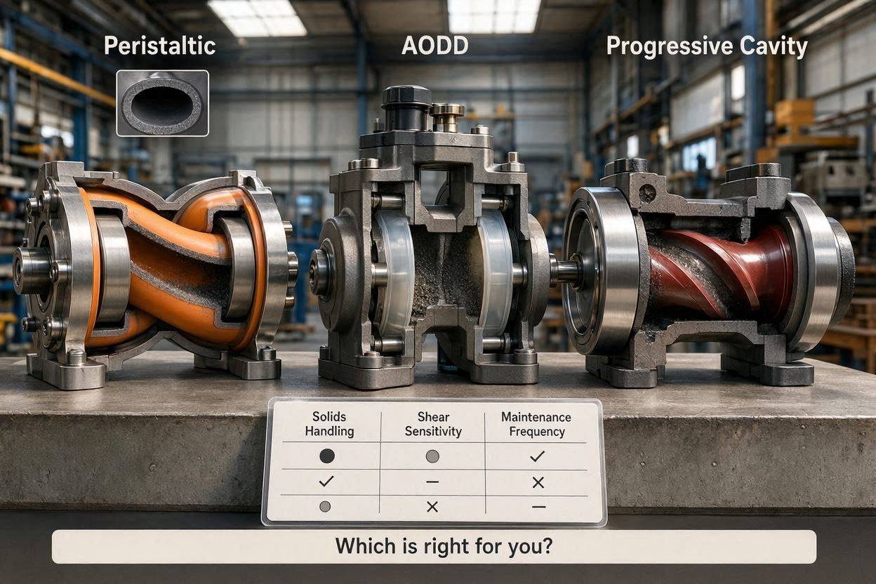 Peristaltic vs. AODD vs. Progressive Cavity Pumps for Abrasive Media: Which Is Right for You?