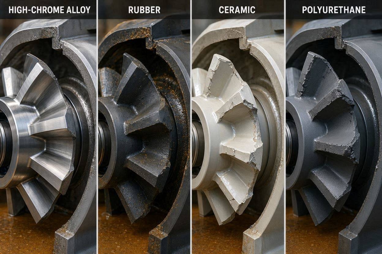 Pump Materials for Abrasive Media: High-Chrome Alloy vs. Rubber vs. Ceramic vs. Polyurethane