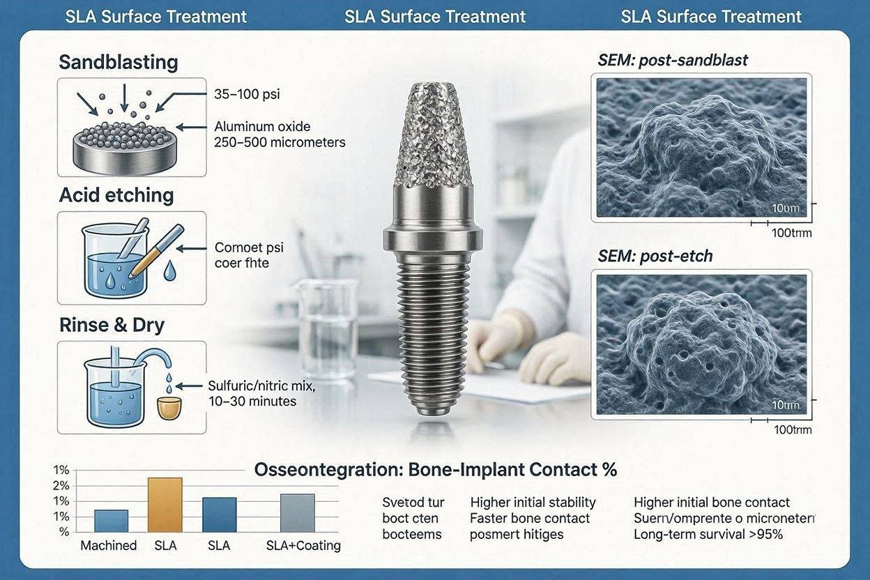 SLA Surface Treatment for Implants: The Sandblasted Large-Grit Acid-Etched Process — Parameters, Science, and Clinical Evidence