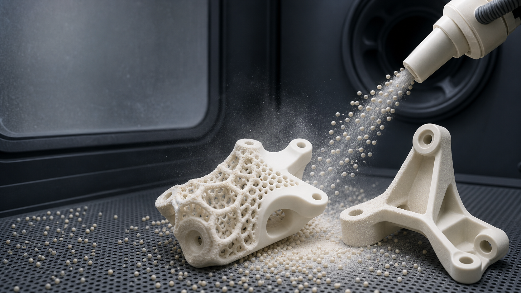 Ceramic Bead Blasting PA12 Nylon SLS Parts: Depowdering and Surface Prep